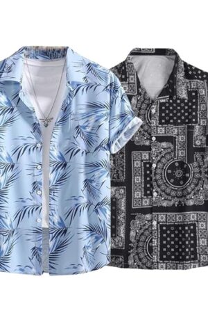 Leriya Fashion Men’s Tropical Printed Shirt | Hawaiian Beach Wear Summer Shirt for Men | Lightweight Breathable Casual Half Sleeve Button Down Shirts | Vacation Resort Wear Stylish Palm Leaf Print Shirt's