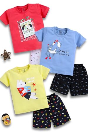 Boys Summer 3 Packs Of T-shirts and Shorts Combo Set 3-5 yrs