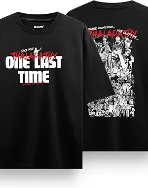 One Last Time Printed Vijay Tshirt | Inspired by Jana Nayagan Vijay T Shirt for Men & Women | Black & White Half Sleeve T-Shirt